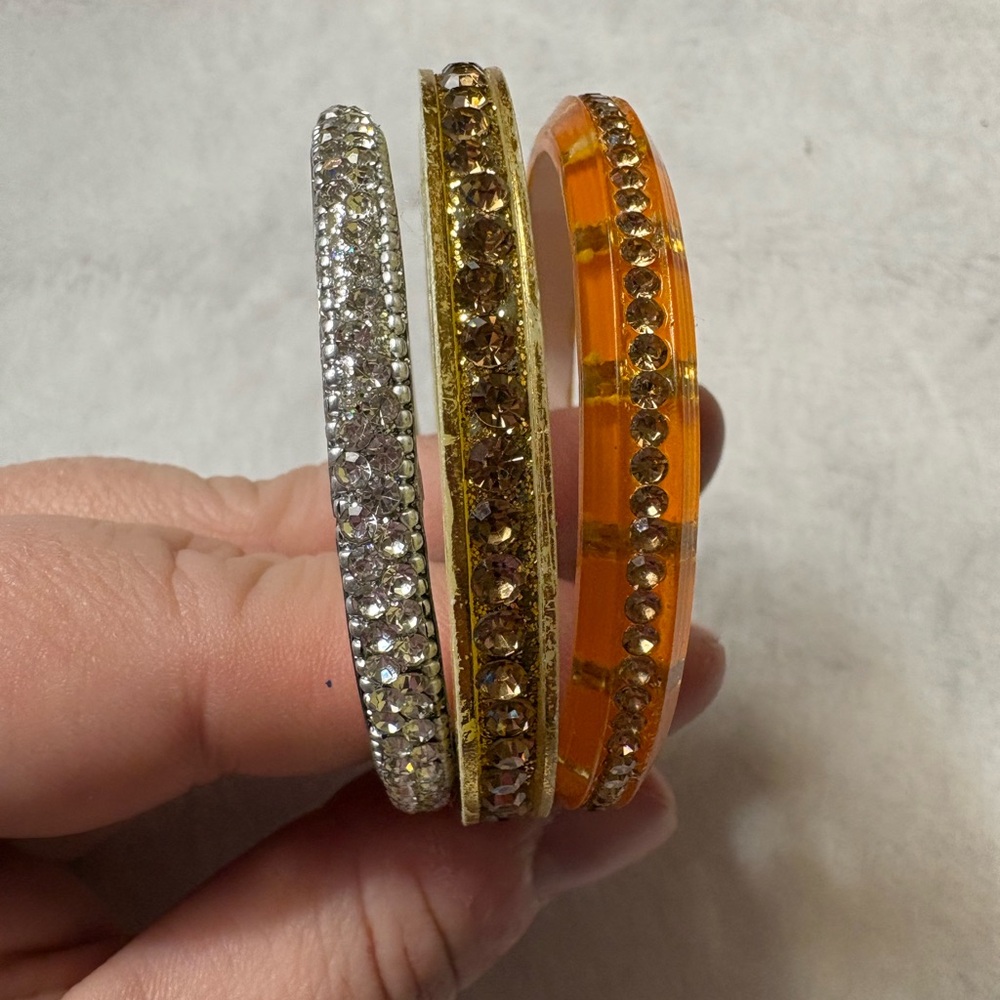 STUNNING child size Vintage Handmade Gold and Silver Crystal Bangle Set